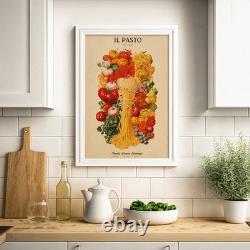Vintage Italian Pasta Poster, Retro Kitchen Wall Art Print Decor
