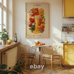 Vintage Italian Pasta Poster, Retro Kitchen Wall Art Print Decor