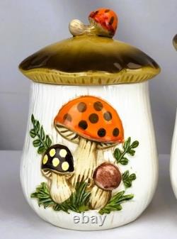Vintage Japan Merry Mushroom Ceramic Canister Set 4-Pc Kitchen Decor