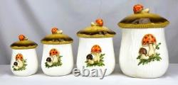 Vintage Japan Merry Mushroom Ceramic Canister Set 4-Pc Kitchen Decor