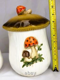 Vintage Japan Merry Mushroom Ceramic Canister Set 4-Pc Kitchen Decor