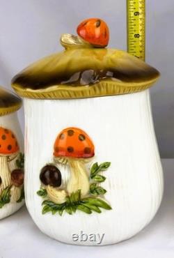 Vintage Japan Merry Mushroom Ceramic Canister Set 4-Pc Kitchen Decor