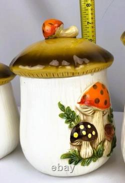 Vintage Japan Merry Mushroom Ceramic Canister Set 4-Pc Kitchen Decor