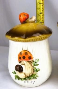 Vintage Japan Merry Mushroom Ceramic Canister Set 4-Pc Kitchen Decor