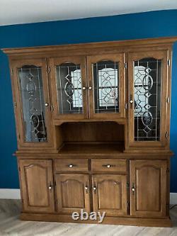 Vintage Large Oak Dresser Display Cabinet Leaded Glass Doors Excellent Condition