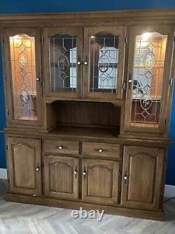 Vintage Large Oak Dresser Display Cabinet Leaded Glass Doors Excellent Condition