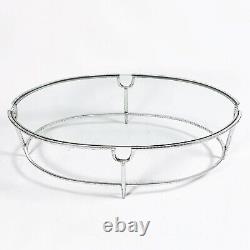 Vintage Large Silver Metal Coffee Table Long Oval Glass Top Silver Gilt Frame