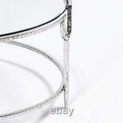 Vintage Large Silver Metal Coffee Table Long Oval Glass Top Silver Gilt Frame