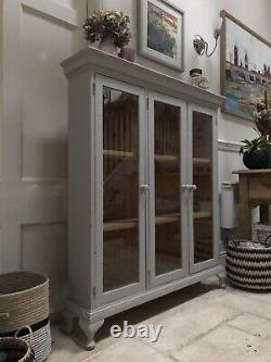 Vintage Late C20th Century Glazed Grey Painted Display Drinks China Cabinet