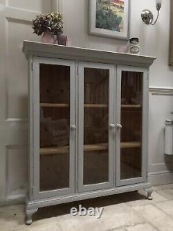 Vintage Late C20th Century Glazed Grey Painted Display Drinks China Cabinet