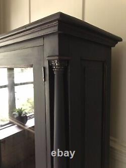 Vintage Late C20th Exotic Hardwood Black Painted Glazed Drinks Cabinet Bookcase