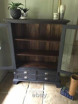 Vintage Late C20th Exotic Hardwood Black Painted Glazed Drinks Cabinet Bookcase