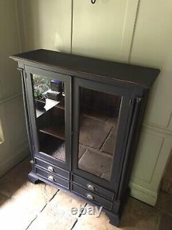 Vintage Late C20th Exotic Hardwood Black Painted Glazed Drinks Cabinet Bookcase