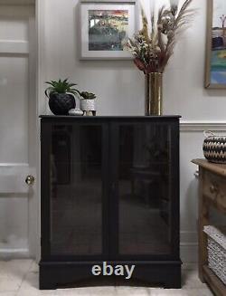 Vintage Late C20th Painted Black China Glazed Display Drinks Cabinet Bookcase