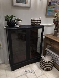 Vintage Late C20th Painted Black China Glazed Display Drinks Cabinet Bookcase