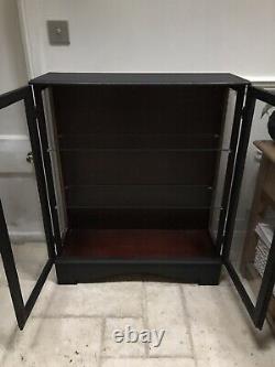 Vintage Late C20th Painted Black China Glazed Display Drinks Cabinet Bookcase