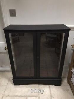 Vintage Late C20th Painted Black China Glazed Display Drinks Cabinet Bookcase