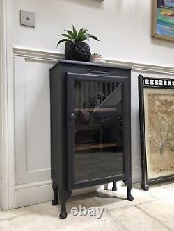 Vintage Late C20th Painted Black Glazed Display China Cabinet Bookcase