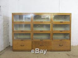 Vintage Light Oak Part Glazed Haberdashers Large Shop Display or Storage Cabinet