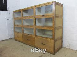Vintage Light Oak Veneered Glazed Haberdashers Shop Display or Storage Cabinet