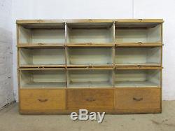 Vintage Light Oak Veneered Glazed Haberdashers Shop Display or Storage Cabinet