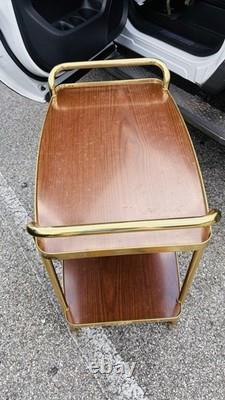 Vintage MCM Cosco Kitchen Utility Bar Cart Faux Wood Gold Glittered Wheels