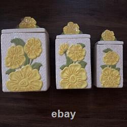 Vintage MCM Floral Ceramic Kitchen Canister Set SignedGranny Cottagecore Retro