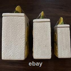 Vintage MCM Floral Ceramic Kitchen Canister Set SignedGranny Cottagecore Retro