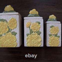 Vintage MCM Floral Ceramic Kitchen Canister Set SignedGranny Cottagecore Retro