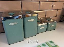 Vintage MCM, masterware Canister Set of Four Tin Metal