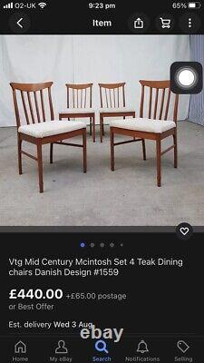 Vintage Mcintosh Teak Dining Chairs x4 Mid Century Retro 60s 70s RARE Kitchen