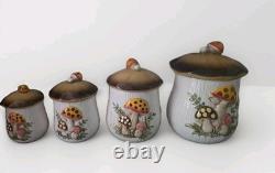 Vintage Merry Mushroom Sears Roebuck & Co 4 Piece Canister Set 1983 Japan