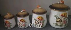 Vintage Merry Mushroom Sears Roebuck & Co 4 Piece Canister Set 1983 Japan