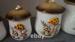 Vintage Merry Mushroom Sears Roebuck & Co 4 Piece Canister Set 1983 Japan