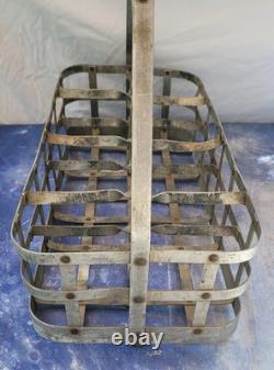 Vintage Metal Milk Bottle Carrier Drinks Flowers Retro Kitchen Decor Rare 8 Slot
