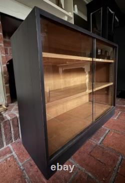 Vintage Mid 20c Glazed Display School Lab China Bookcase Kitchen Cabinet
