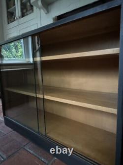 Vintage Mid 20c Glazed Display School Lab China Bookcase Kitchen Cabinet