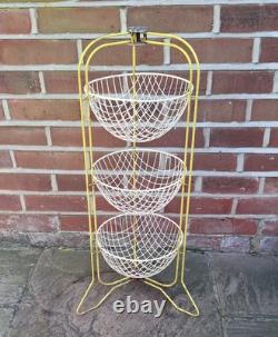 Vintage Mid Century 50 60s HappyMaid Veg Kitchen Rack Storage Wire Basket Yellow