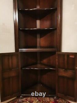 Vintage Mid Century Dark Wooden Corner Unit Cabinet Cupboard with Shelves