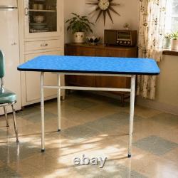 Vintage Mid-Century Formica Kitchen Table Blue Pattern Laminate 1960s Retro