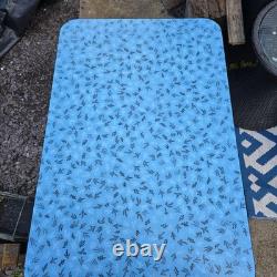 Vintage Mid-Century Formica Kitchen Table Blue Pattern Laminate 1960s Retro