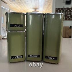 Vintage Mid Century Lincoln Beautyware Metal Kitchen Canister Set Avocado Green