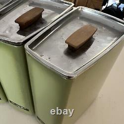 Vintage Mid Century Lincoln Beautyware Metal Kitchen Canister Set Avocado Green