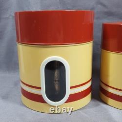 Vintage Mid-Century Modern Metal Nesting Canister Set of 4, Red & Yellow, Japan