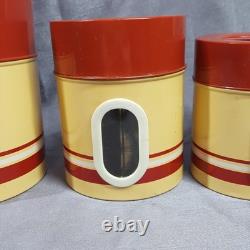 Vintage Mid-Century Modern Metal Nesting Canister Set of 4, Red & Yellow, Japan