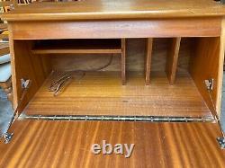 Vintage Mid Century Style Teak Veneer Bureau Desk Drinks Cabinet Cupboard Drawer