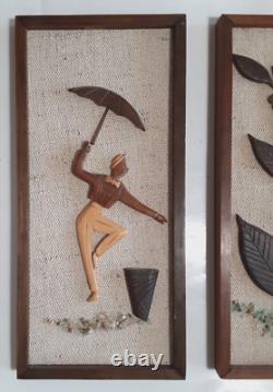 Vintage Mid Century Wall Wood Panel Art Coffee Retro Home Kitchen Decor 6.5x14