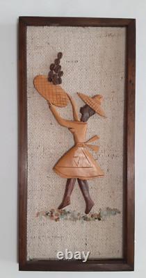 Vintage Mid Century Wall Wood Panel Art Coffee Retro Home Kitchen Decor 6.5x14