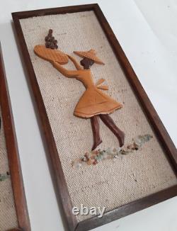 Vintage Mid Century Wall Wood Panel Art Coffee Retro Home Kitchen Decor 6.5x14