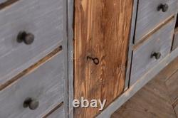 Vintage Multi Drawered Large Pine Blue Storage Sideboard